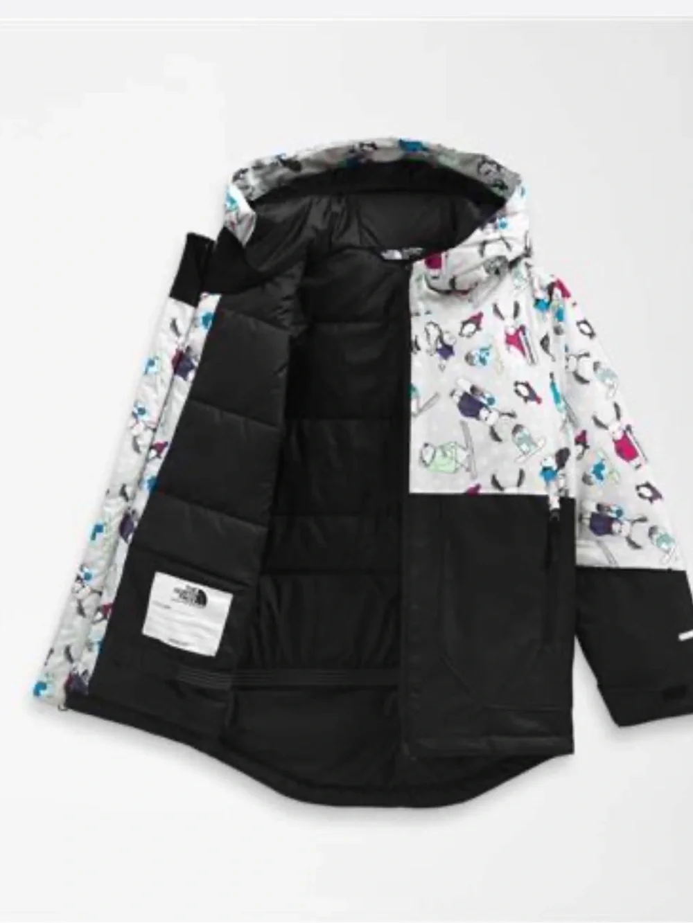 The North Face Kids Black Lower & White Printed‎ Hooded Puffer Jacket 4T